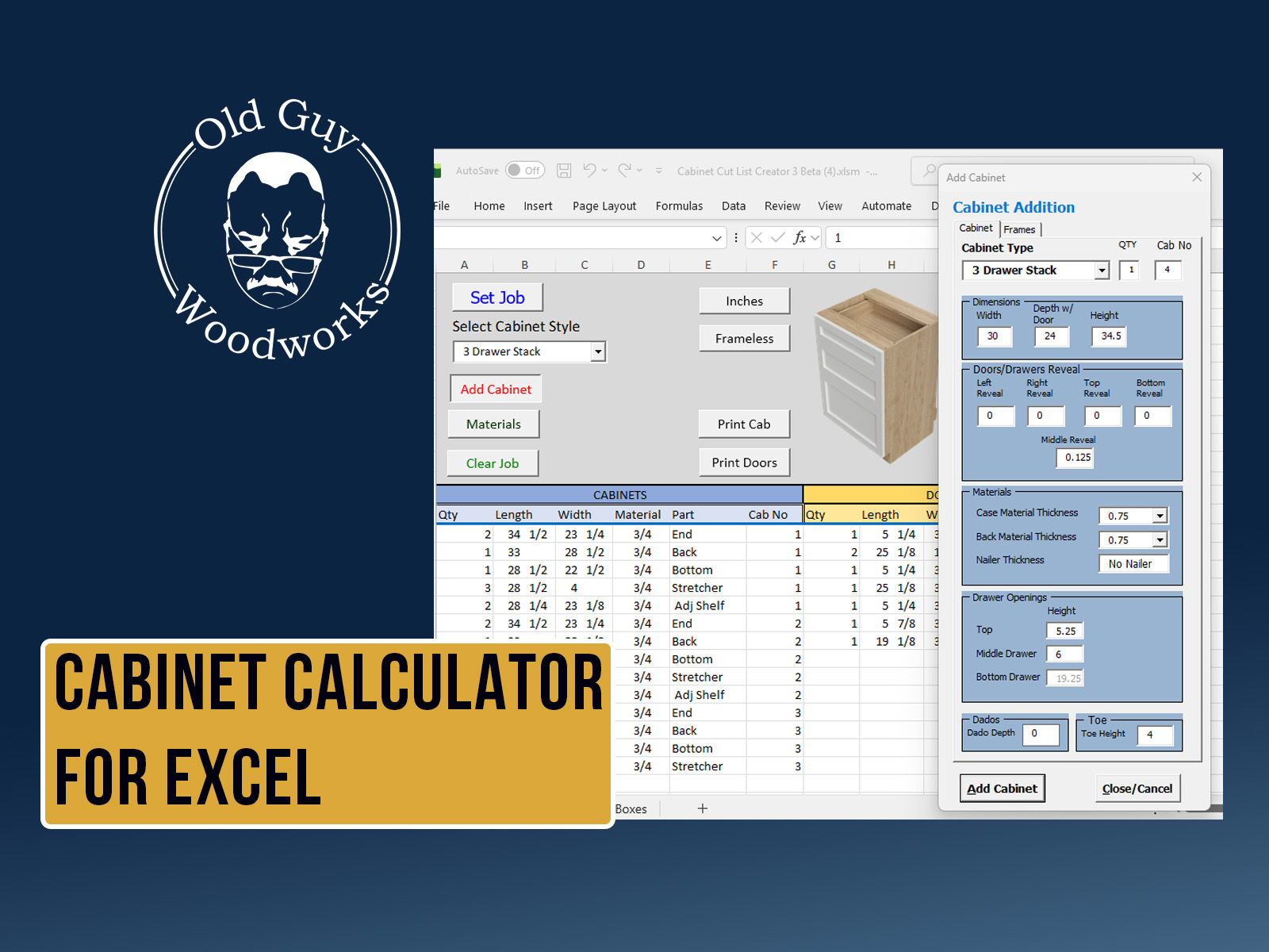 Cabinet Calculator for Excel